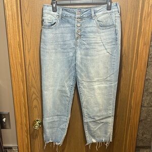 KanCan Blue Ankle Cropped Jeans with Raw Hem